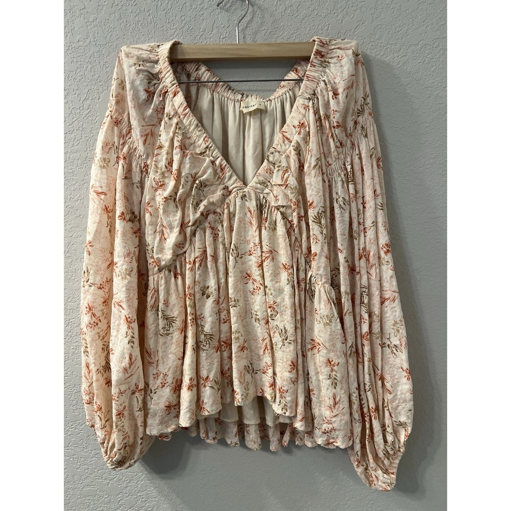 By Together Boho Floral Top Womens M Beige Neutral Tone